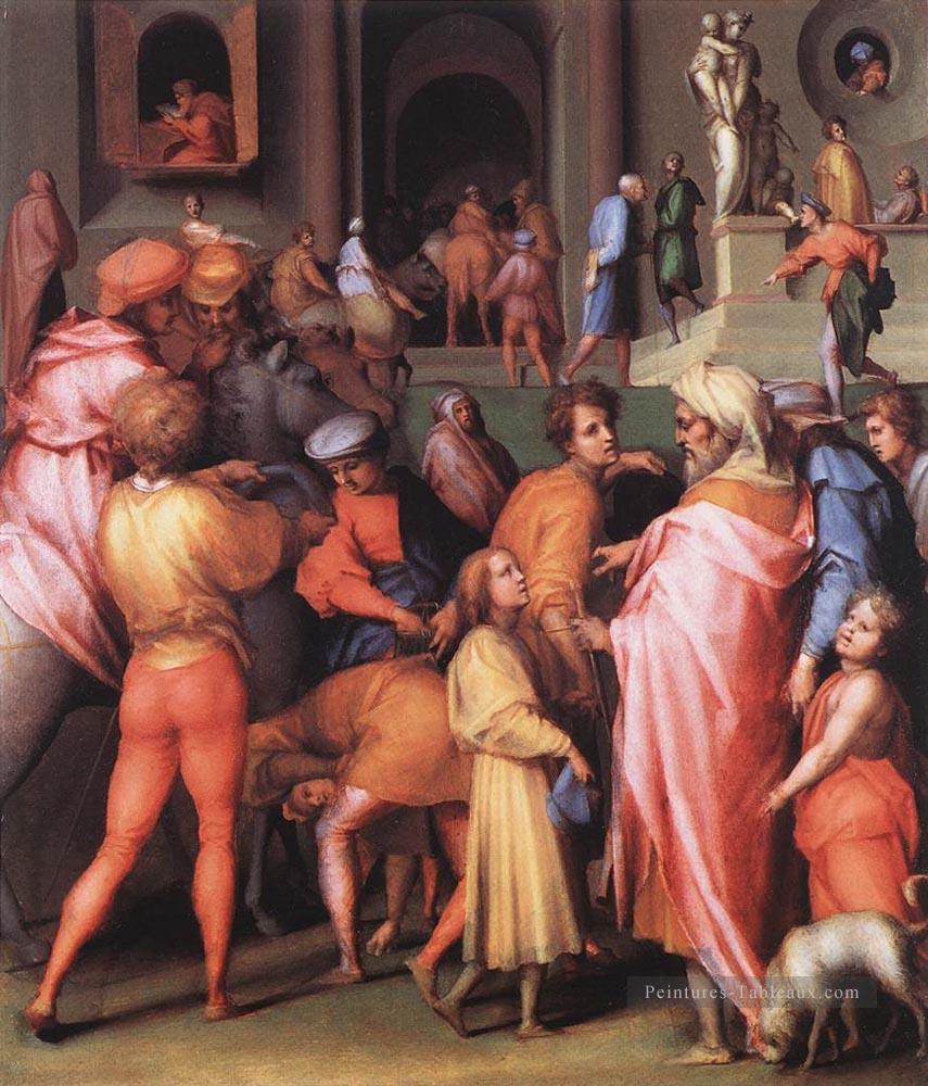 Joseph étant vendu à Potiphar portraitiste florentine maniérisme Jacopo da Pontormo Peintures à l'huile